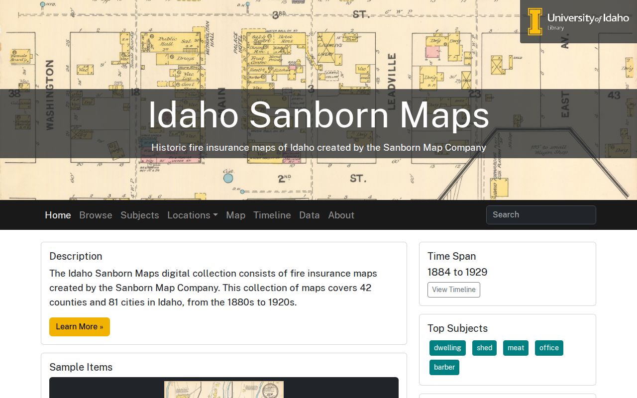 University of Idaho digital collection page for the 1914 Eagle Sanborn map
