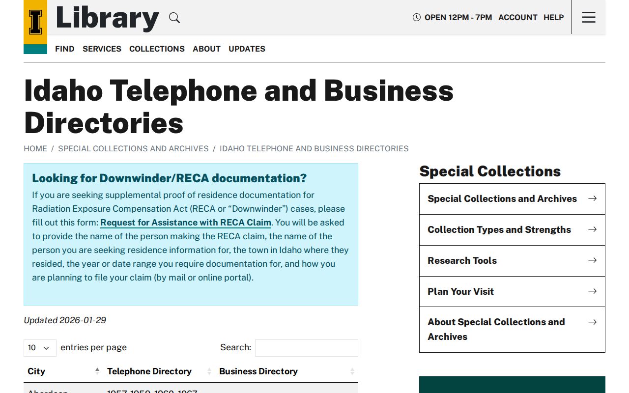 University of Idaho telephone and business directory holdings for Eagle and Boise