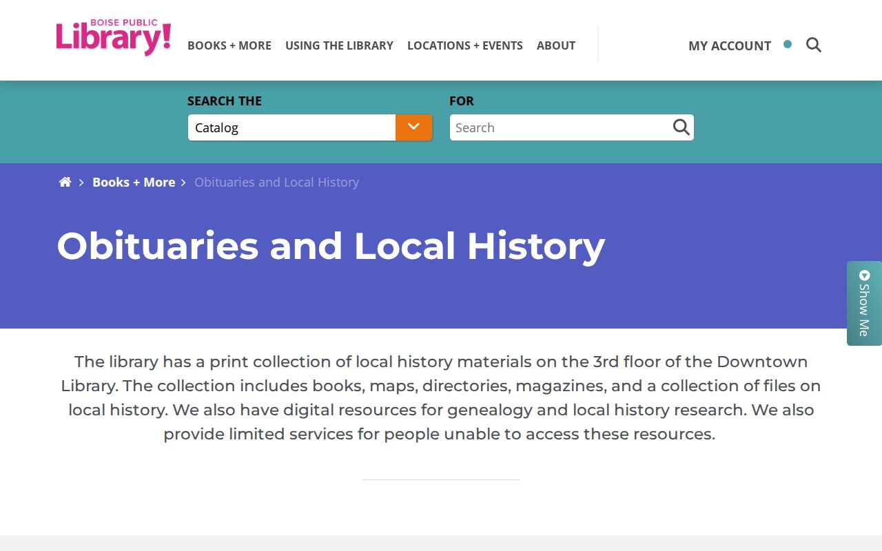 Boise Public Library obituaries and local history collection page