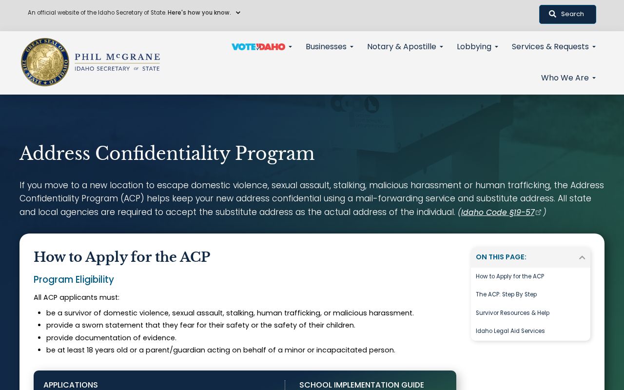 Eagle residents directory Idaho Address Confidentiality Program