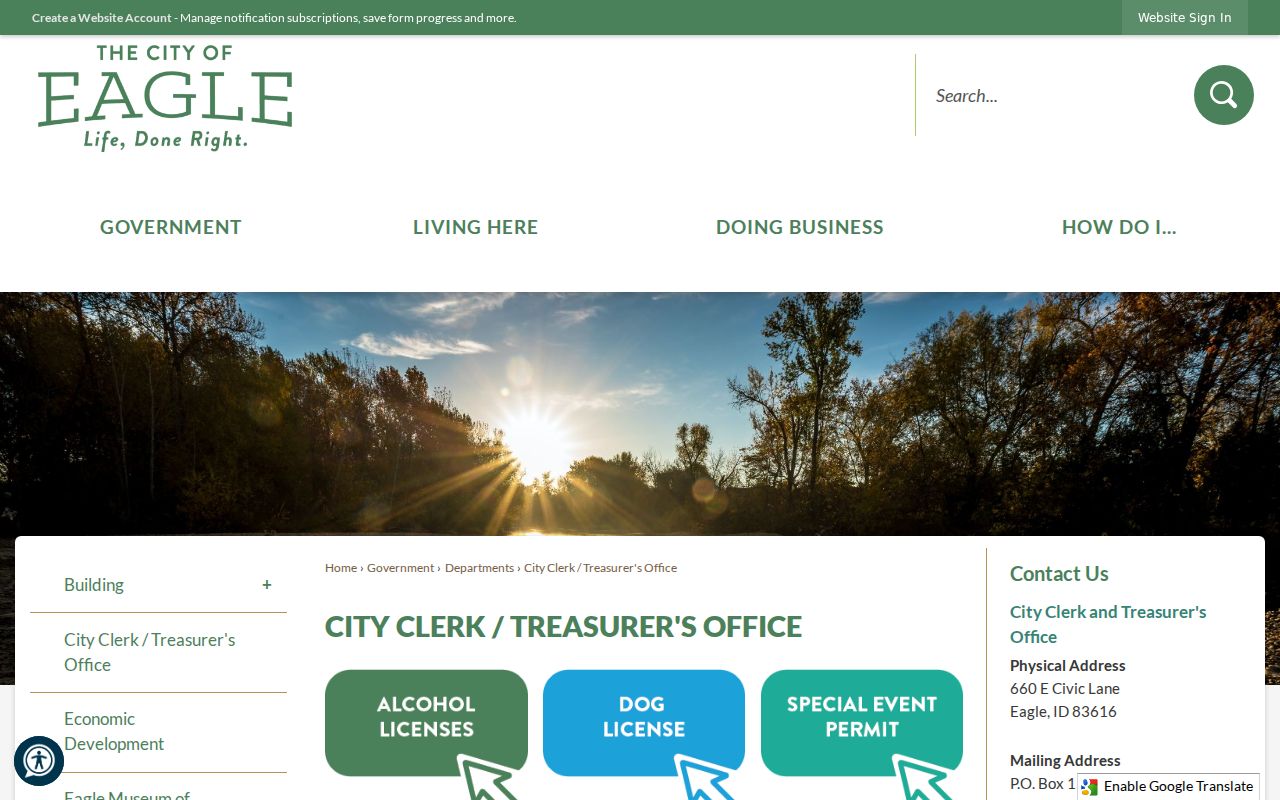 Eagle residents directory City Clerk records office