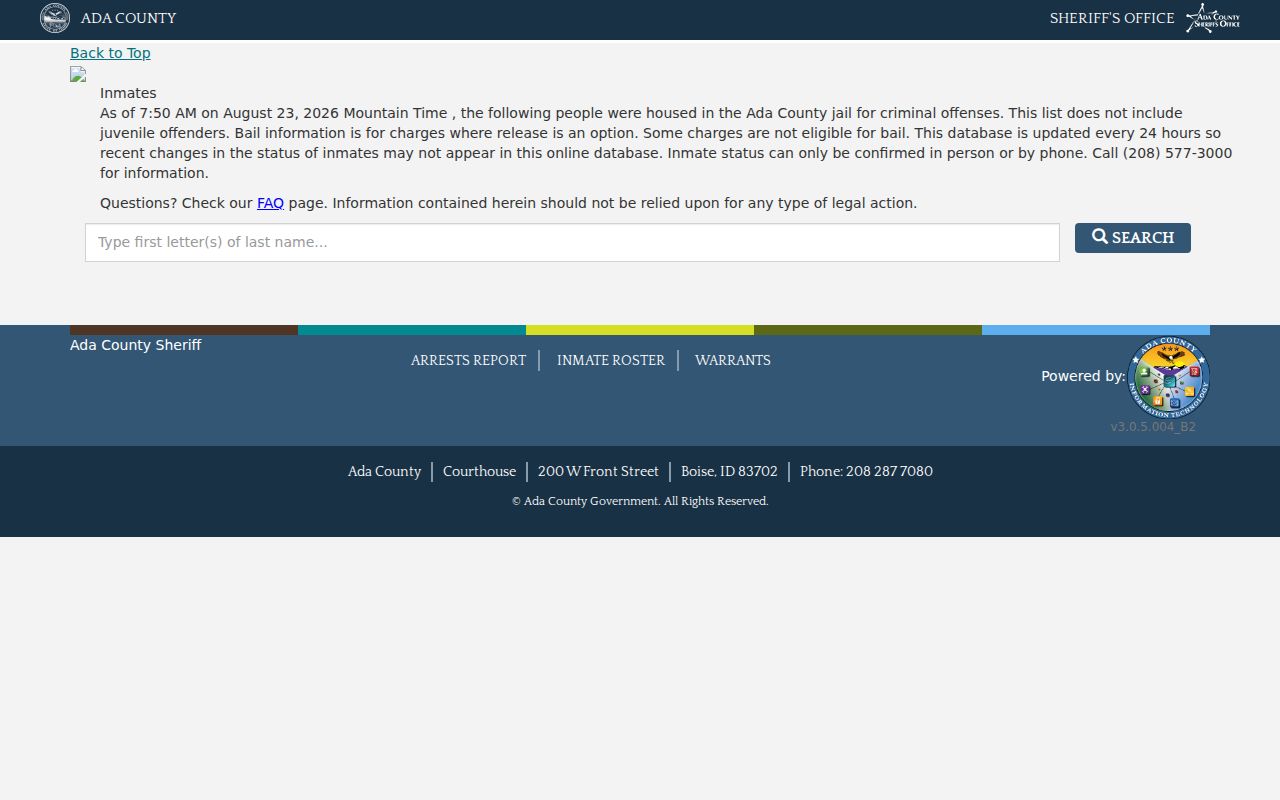 Ada County jail roster official search page