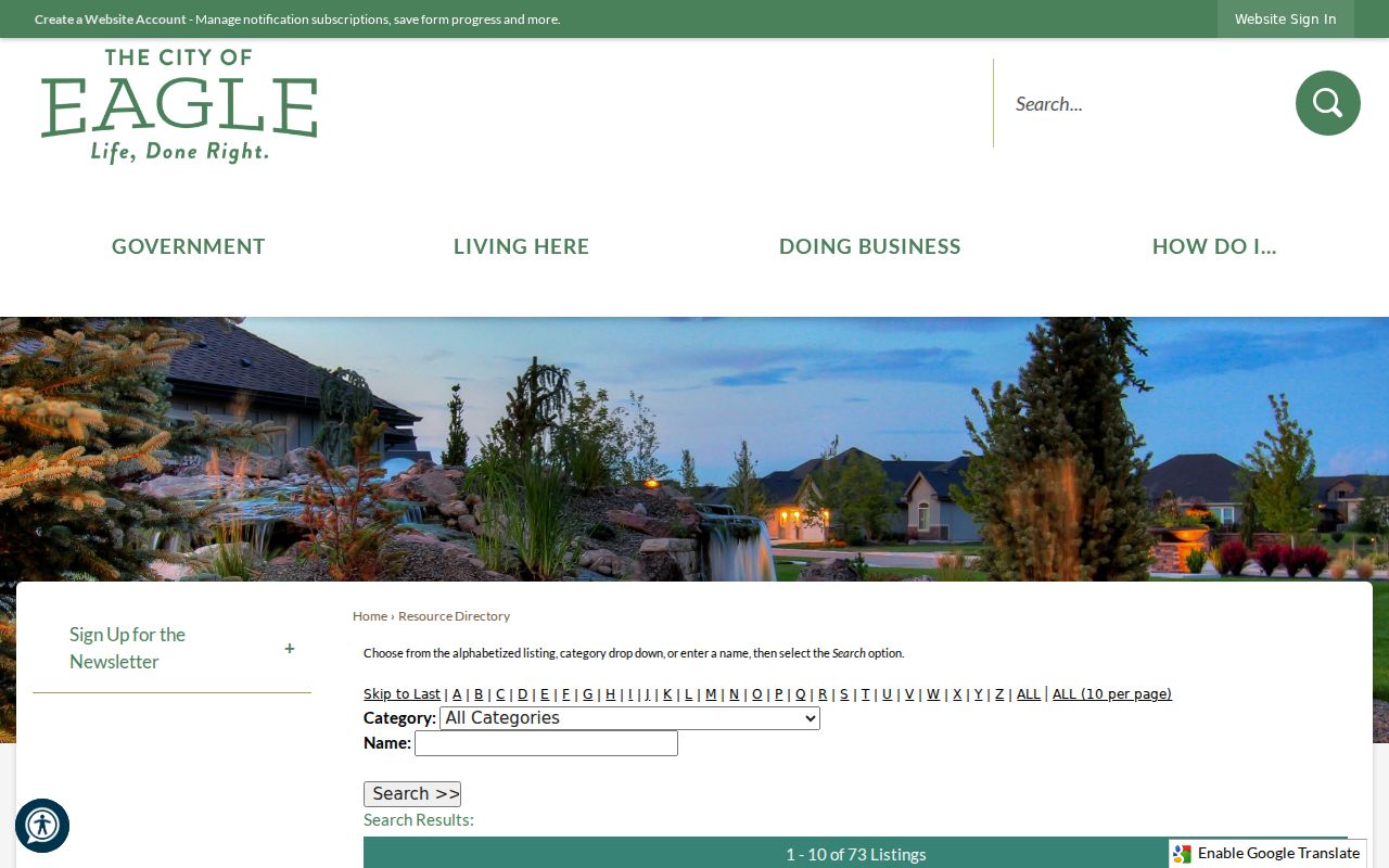 City of Eagle business directory used for block context