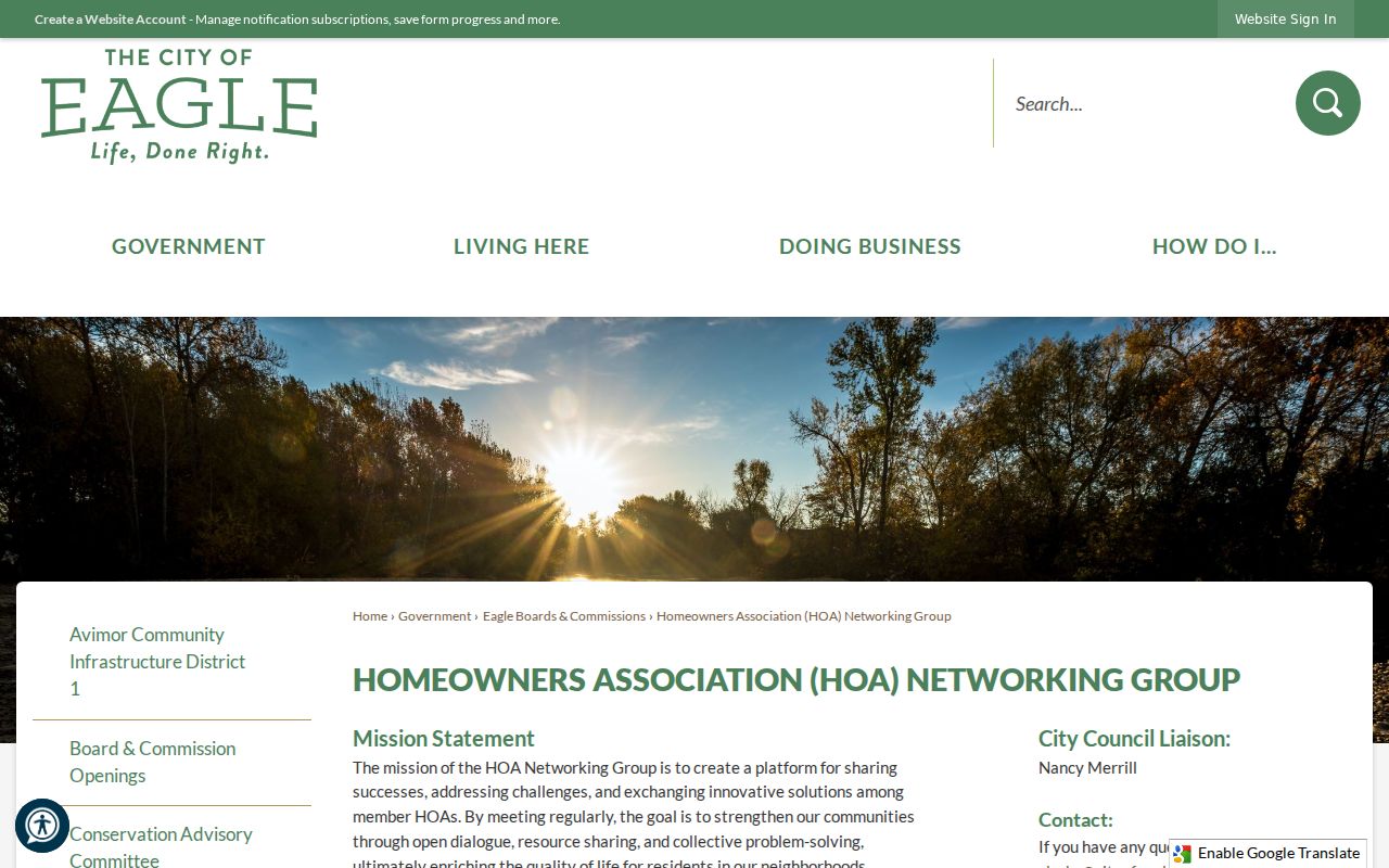 City of Eagle HOA Networking Group page for neighborhood contacts