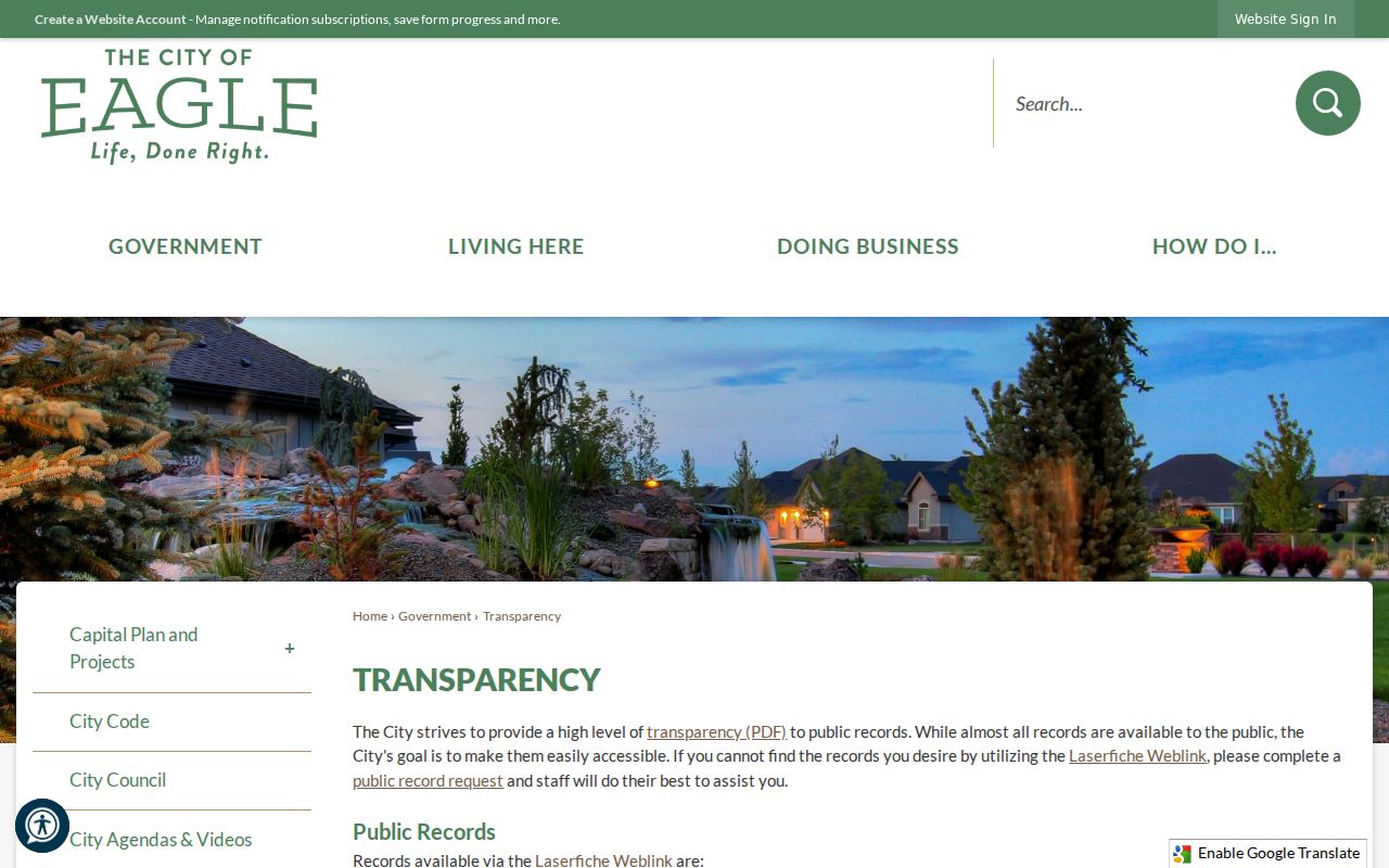 Eagle transparency page with permit and occupancy records