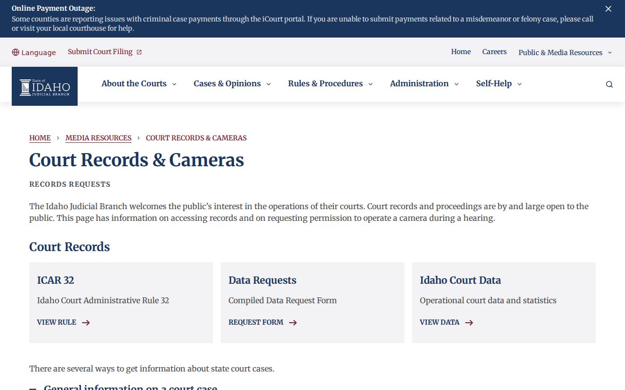 Idaho court viewing and public record request guidance