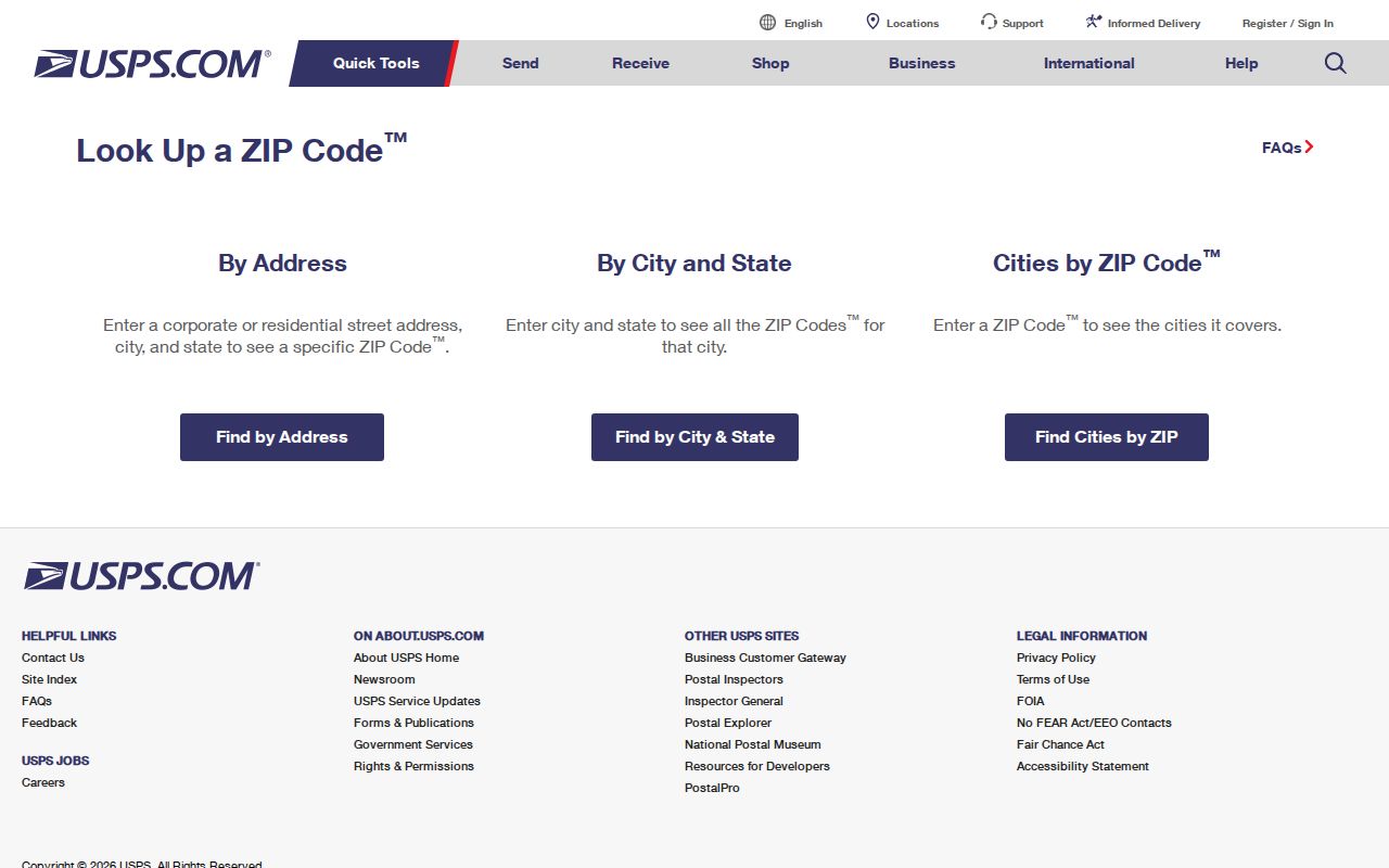 USPS ZIP Code Lookup modes for an Eagle address